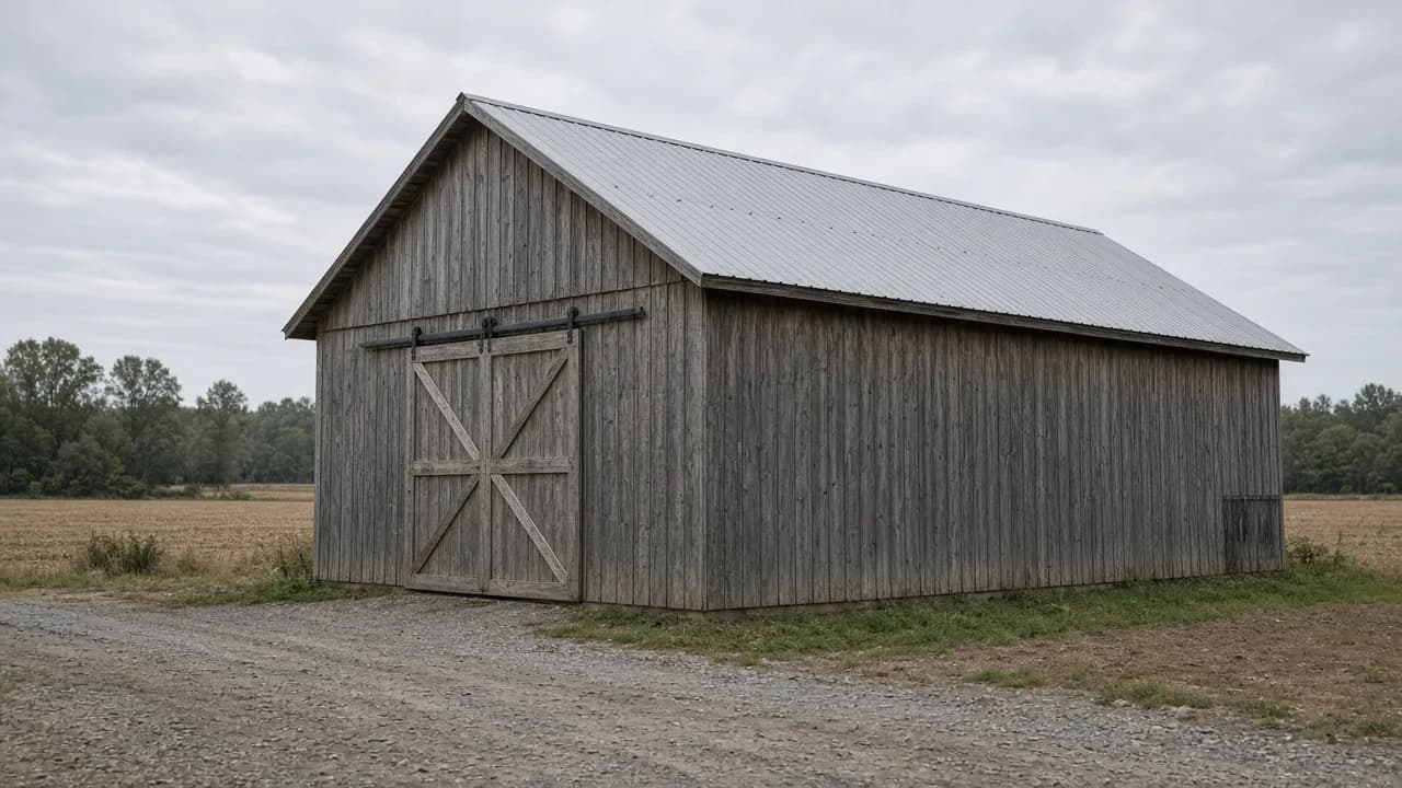 Barn before a lean-to addition.