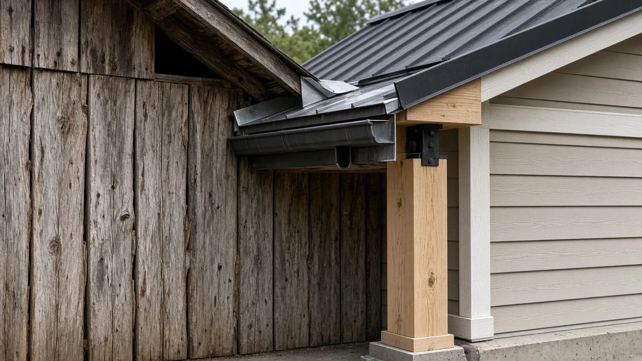 Roof and trim tie-in between a barn and addition.
